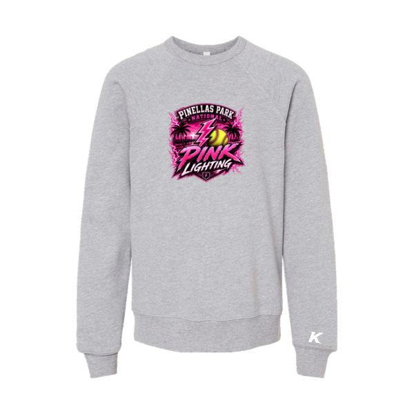 Pinellas Park Softball Minors BARBER Pink Lightning Personalized Youth Sponge Fleece Crewneck Sweatshirt