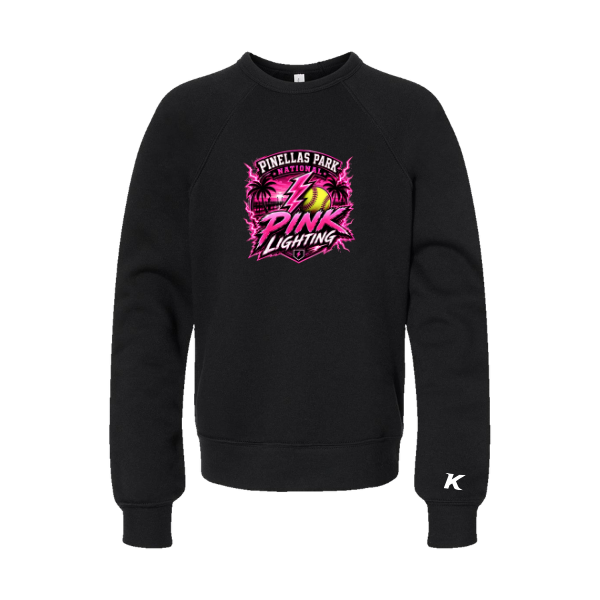 Pinellas Park Softball Minors BARBER Pink Lightning Personalized Youth Sponge Fleece Crewneck Sweatshirt