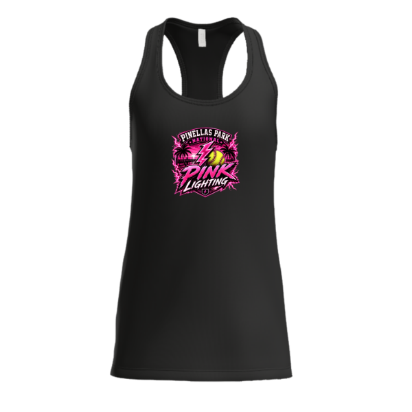 Pinellas Park Softball Minors BARBER Pink Lightning Personalized Women's Jersey Racerback Tank