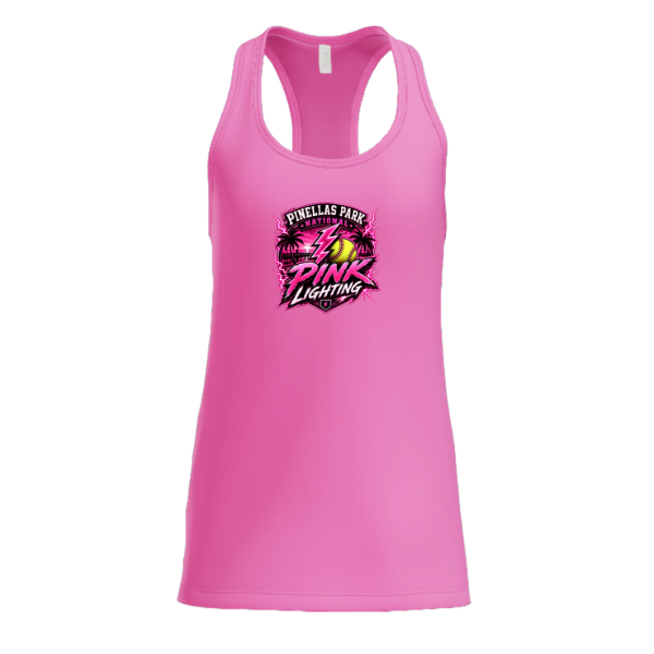 Pinellas Park Softball Minors BARBER Pink Lightning Personalized Women's Jersey Racerback Tank