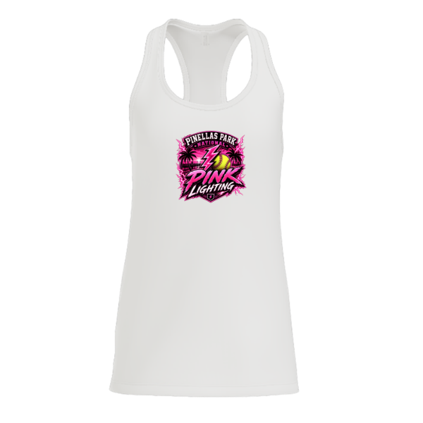 Pinellas Park Softball Minors BARBER Pink Lightning Personalized Women's Jersey Racerback Tank