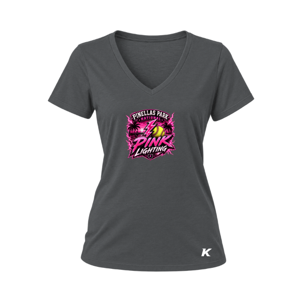 Pinellas Park Softball Minors BARBER Pink Lightning Personalized Women's Relaxed Jersey V-Neck Tee
