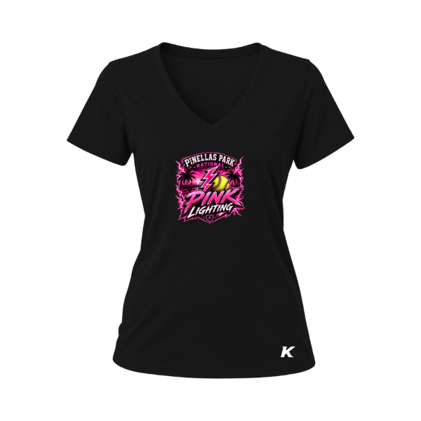 Pinellas Park Softball Minors BARBER Pink Lightning Personalized Women's Relaxed Jersey V-Neck Tee