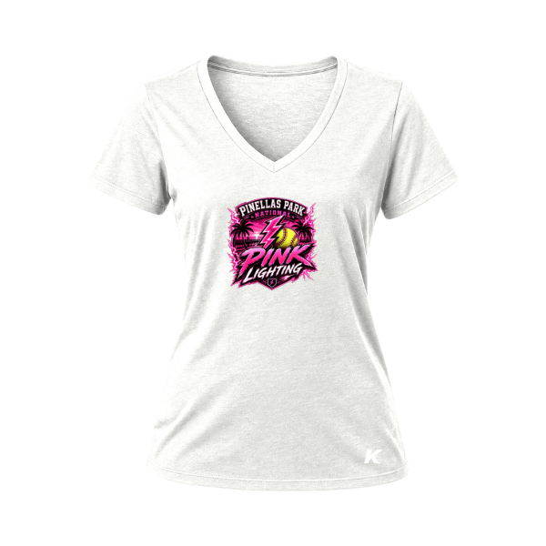 Pinellas Park Softball Minors BARBER Pink Lightning Personalized Women's Relaxed Jersey V-Neck Tee