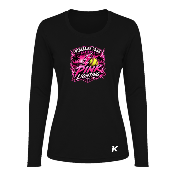 Pinellas Park Softball Minors BARBER Pink Lightning Personalized Women's Long Sleeve Vision T-Shirt Jersey
