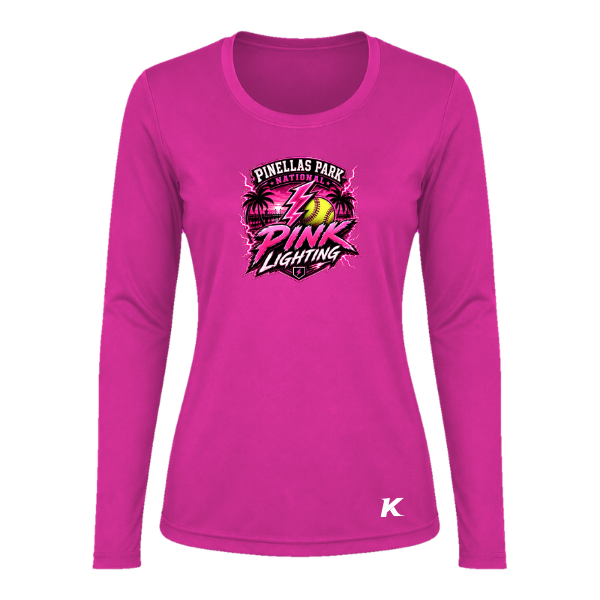 Pinellas Park Softball Minors BARBER Pink Lightning Personalized Women's Long Sleeve Vision T-Shirt Jersey