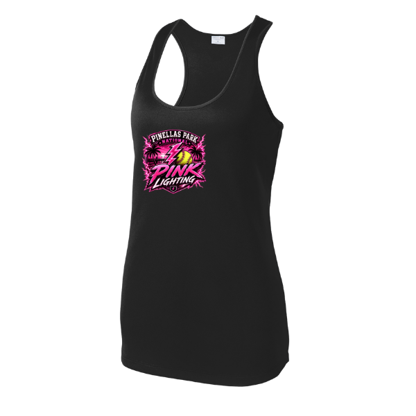 Pinellas Park Softball Minors BARBER Pink Lightning Personalized Women's PosiCharge Competitor Racerback Tank