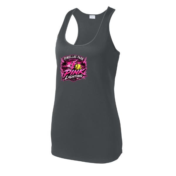 Pinellas Park Softball Minors BARBER Pink Lightning Personalized Women's PosiCharge Competitor Racerback Tank