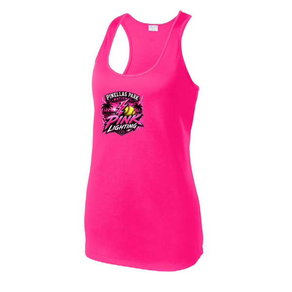 Pinellas Park Softball Minors BARBER Pink Lightning Personalized Women's PosiCharge Competitor Racerback Tank