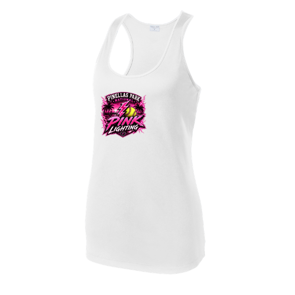 Pinellas Park Softball Minors BARBER Pink Lightning Personalized Women's PosiCharge Competitor Racerback Tank