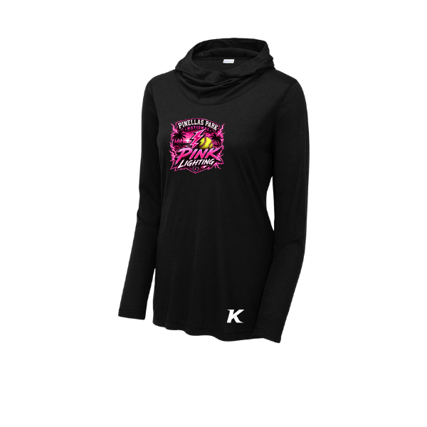 Pinellas Park Softball Minors BARBER Pink Lightning Personalized Women's PosiCharge Tri-Blend Long-Sleeve Hoodie