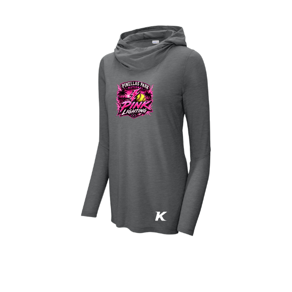 Pinellas Park Softball Minors BARBER Pink Lightning Personalized Women's PosiCharge Tri-Blend Long-Sleeve Hoodie