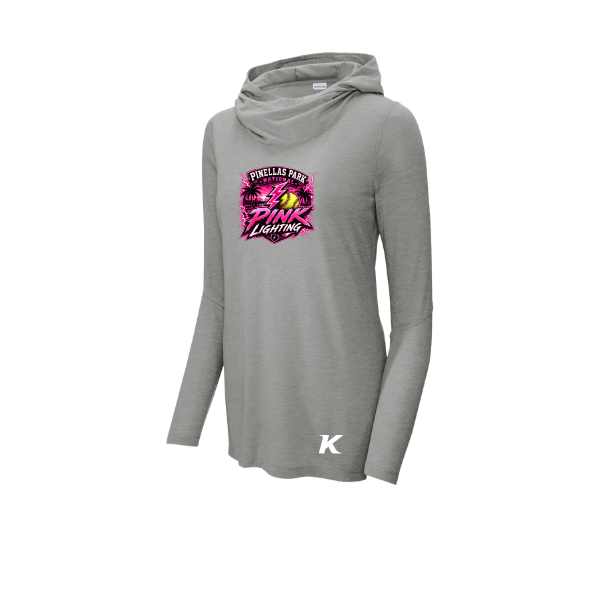 Pinellas Park Softball Minors BARBER Pink Lightning Personalized Women's PosiCharge Tri-Blend Long-Sleeve Hoodie