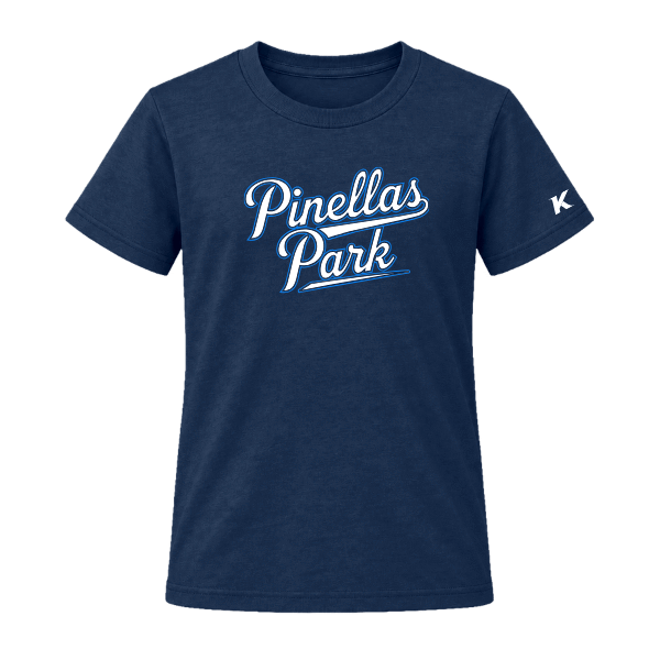 Baseball Coach Pitch–Kampbell Youth Jersey Short-Sleeve Tee – Navy – front mockup