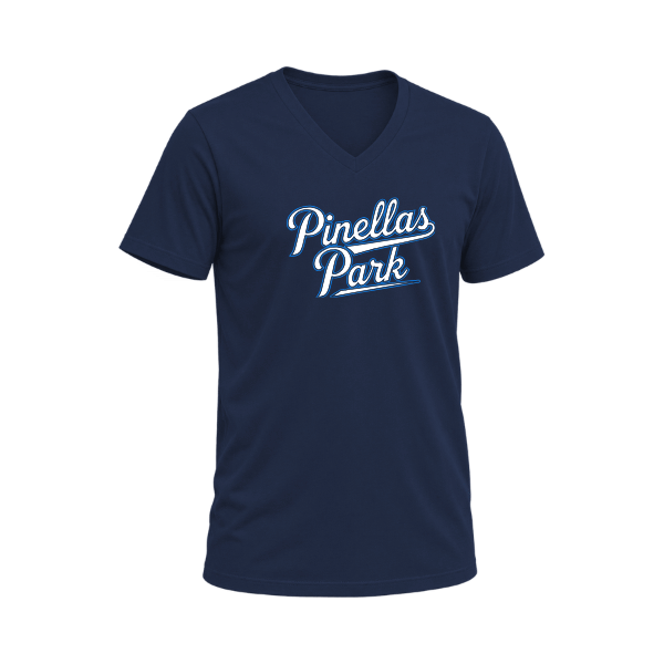 Baseball Coach Pitch–Kampbell Unisex Jersey V-Neck Tee – Navy – front mockup