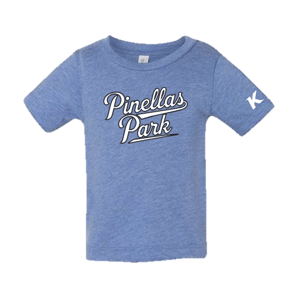 Baseball Coach Pitch–Kampbell Infant Triblend Short-Sleeve Tee – Blue Triblend – front mockup