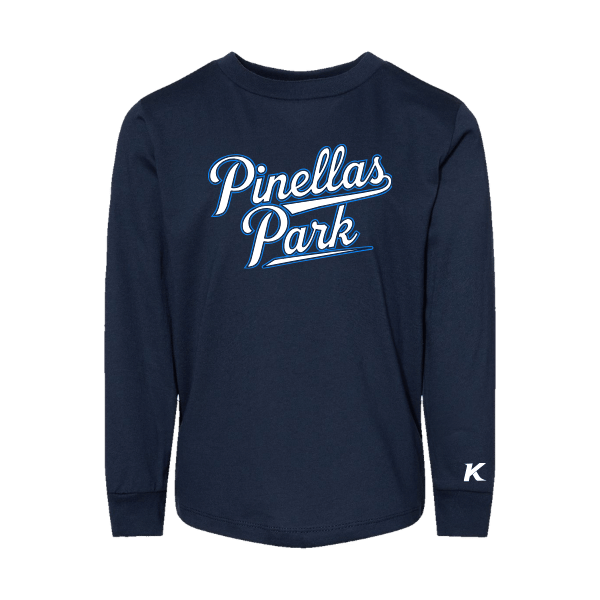 Baseball Coach Pitch–Kampbell Toddler Jersey Long-Sleeve Tee – Navy – front mockup