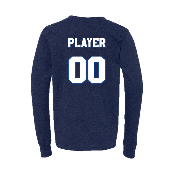 Baseball Coach Pitch–Kampbell Youth Jersey Long-Sleeve Tee – Navy Triblend – back mockup