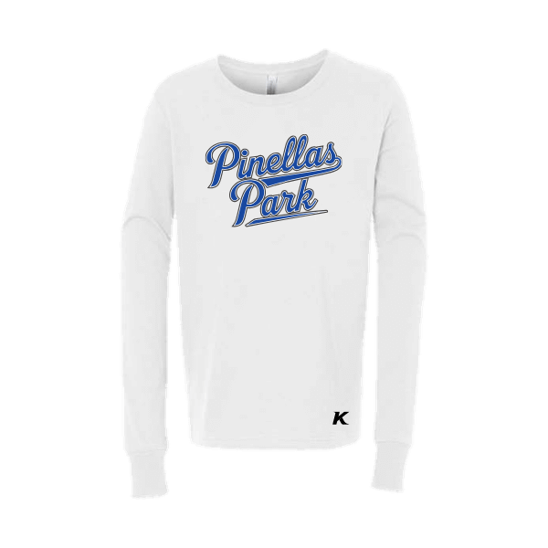 Baseball Coach Pitch–Kampbell Youth Jersey Long-Sleeve Tee – White – front mockup