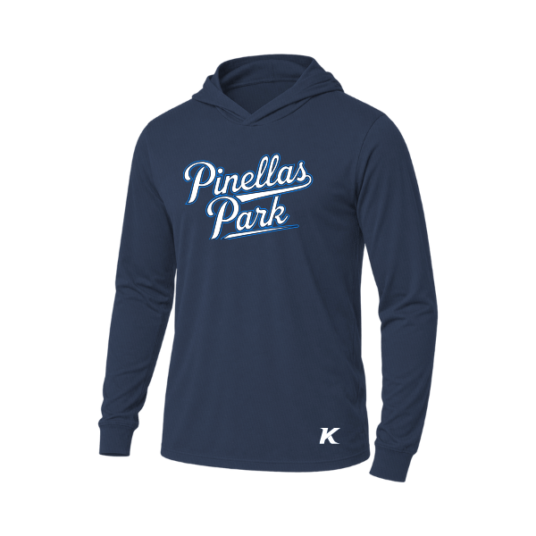 Baseball Coach Pitch–Kampbell Unisex Jersey Long-Sleeve Hoodie – Heather Navy – front mockup