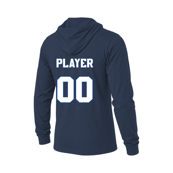 Baseball Coach Pitch–Kampbell Unisex Jersey Long-Sleeve Hoodie – Heather Navy – back mockup