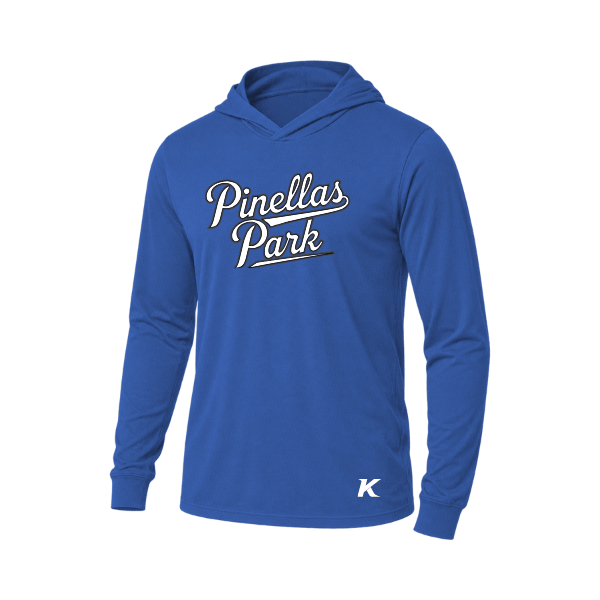 Baseball Coach Pitch–Kampbell Unisex Jersey Long-Sleeve Hoodie – Heather True Royal – front mockup
