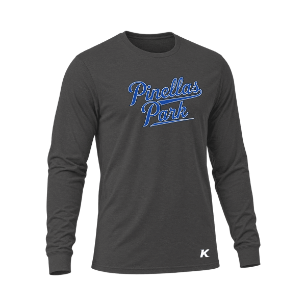 Baseball Coach Pitch–Kampbell Unisex Triblend Long-Sleeve Tee – Solid Dark Gray Triblend – front mockup
