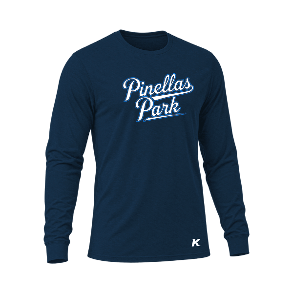 Baseball Coach Pitch–Kampbell Unisex Triblend Long-Sleeve Tee – Solid Navy Triblend – front mockup