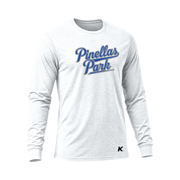 Baseball Coach Pitch–Kampbell Unisex Triblend Long-Sleeve Tee – Solid White Triblend – front mockup