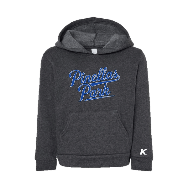 Baseball Coach Pitch–Kampbell Toddler Sponge Fleece Pullover Hoodie – Dark Gray Heather – front mockup