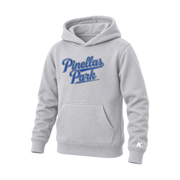 Baseball Coach Pitch–Kampbell Youth Sponge Fleece Pullover Hoodie – Athletic Heather – front mockup