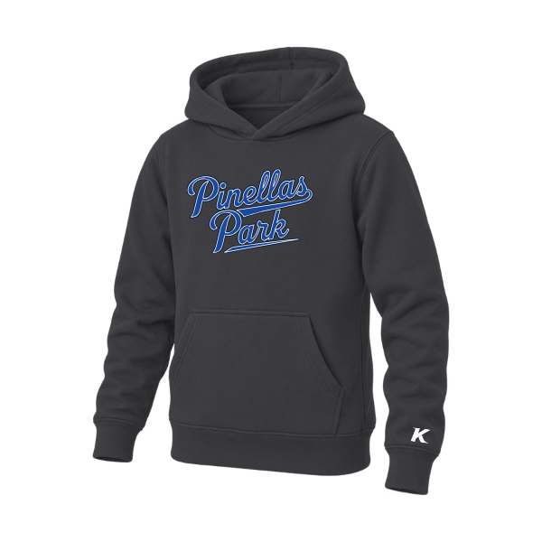 Baseball Coach Pitch–Kampbell Youth Sponge Fleece Pullover Hoodie – Dark Gray Heather – front mockup