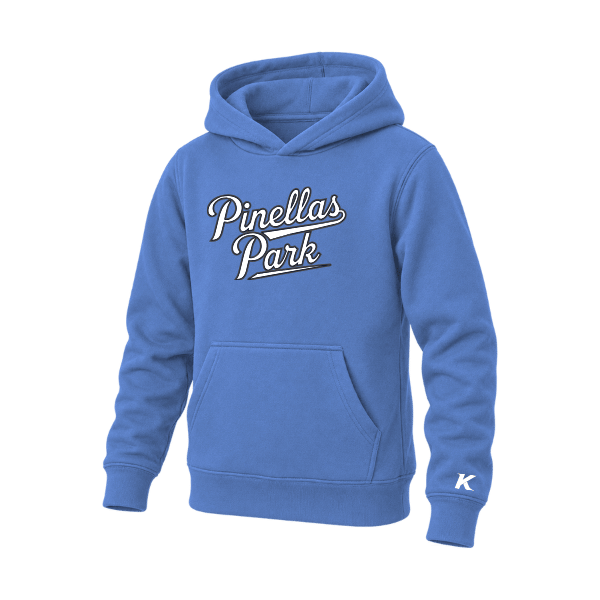 Baseball Coach Pitch–Kampbell Youth Sponge Fleece Pullover Hoodie – Heather True Royal – front mockup