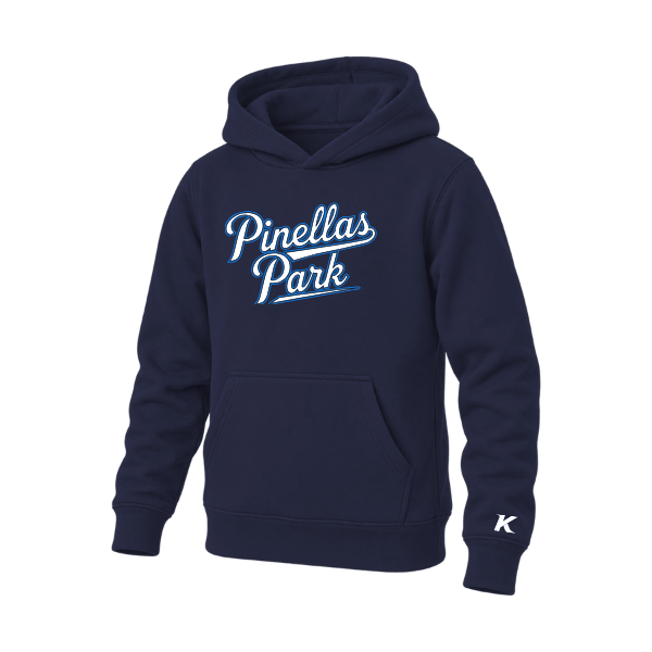 Baseball Coach Pitch–Kampbell Youth Sponge Fleece Pullover Hoodie – Navy – front mockup