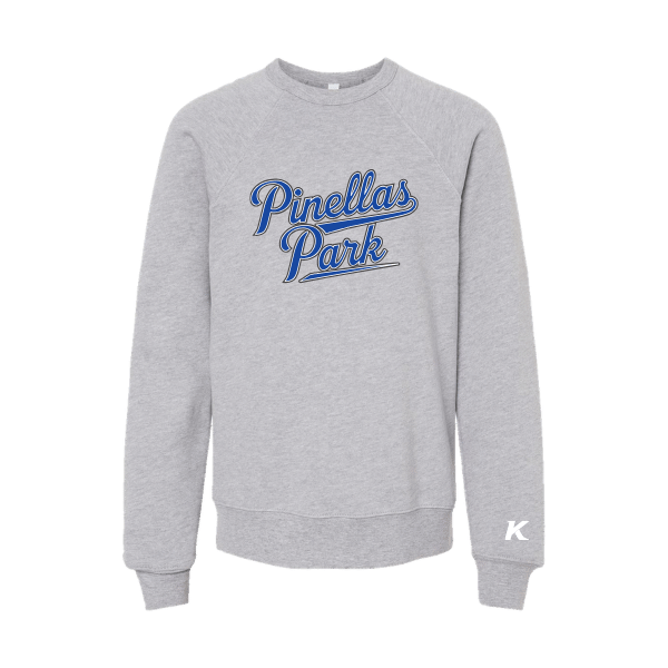 Baseball Coach Pitch–Kampbell Youth Sponge Fleece Crewneck Sweatshirt – Athletic Heather – front mockup