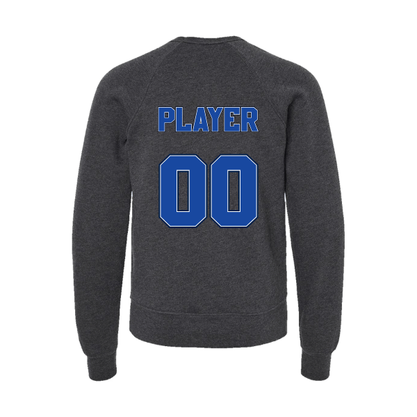 Baseball Coach Pitch–Kampbell Youth Sponge Fleece Crewneck Sweatshirt – Dark Gray Heather – back mockup