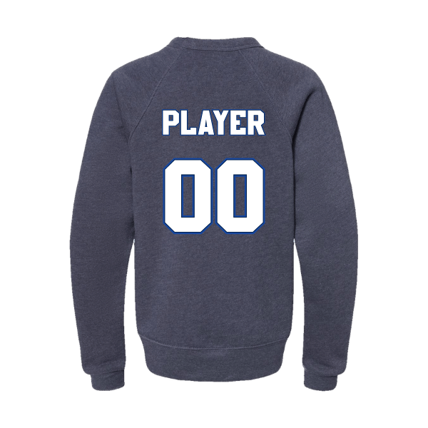 Baseball Coach Pitch–Kampbell Youth Sponge Fleece Crewneck Sweatshirt – Heather Navy – back mockup