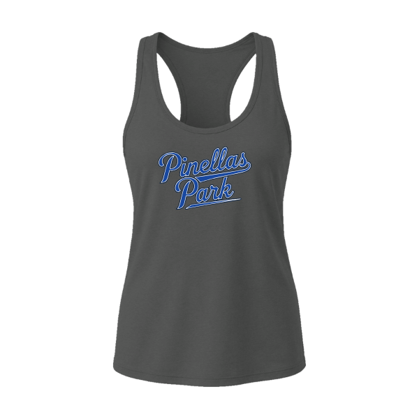 Baseball Coach Pitch–Kampbell Women's Jersey Racerback Tank – Dark Gray Heather – front mockup