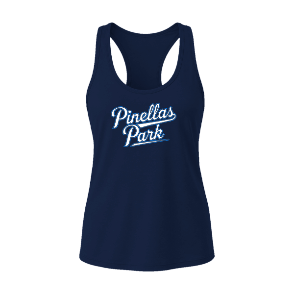 Baseball Coach Pitch–Kampbell Women's Jersey Racerback Tank – Navy – front mockup