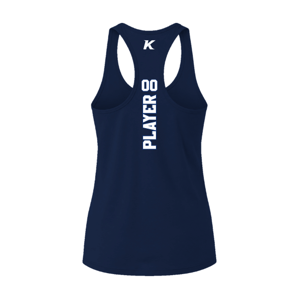 Baseball Coach Pitch–Kampbell Women's Jersey Racerback Tank – Navy – back mockup