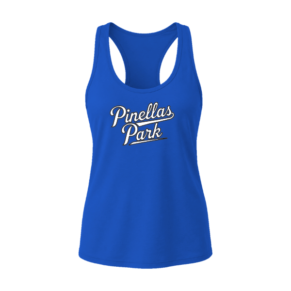 Baseball Coach Pitch–Kampbell Women's Jersey Racerback Tank – True Royal – front mockup