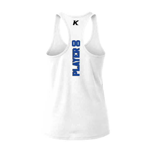 Baseball Coach Pitch–Kampbell Women's Jersey Racerback Tank – White – back mockup