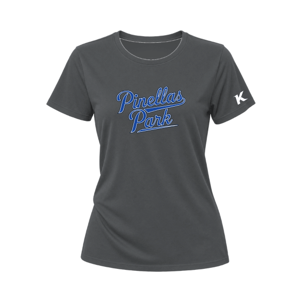 Baseball Coach Pitch–Kampbell Women's Relaxed Jersey Tee – Asphalt – front mockup