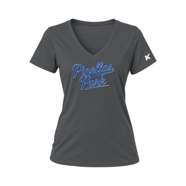 Baseball Coach Pitch–Kampbell Women's Relaxed Jersey V-Neck Tee – Asphalt – front mockup