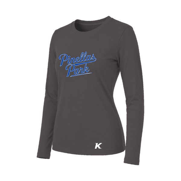 Baseball Coach Pitch–Kampbell Women's Jersey Long-Sleeve Tee – Dark Gray Heather – front mockup