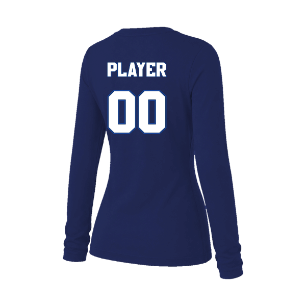 Baseball Coach Pitch–Kampbell Women's Jersey Long-Sleeve Tee – Navy – back mockup