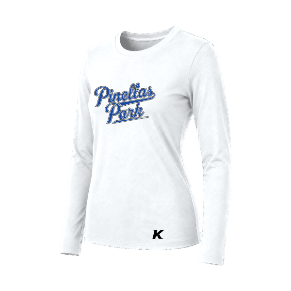 Baseball Coach Pitch–Kampbell Women's Jersey Long-Sleeve Tee – White – front mockup
