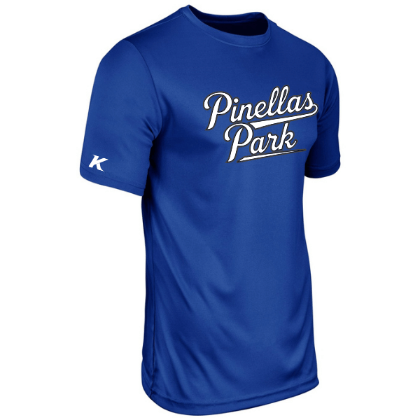 Baseball Coach Pitch–Kampbell Vision Performance Short-Sleeve Tee – Royal – front mockup