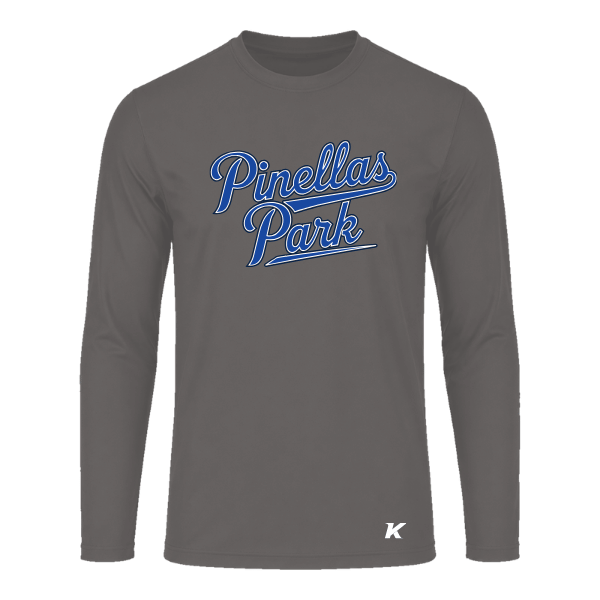 Baseball Coach Pitch–Kampbell Vision Performance Long-Sleeve Tee – Charcoal – front mockup