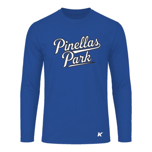 Baseball Coach Pitch–Kampbell Vision Performance Long-Sleeve Tee – Royal – front mockup